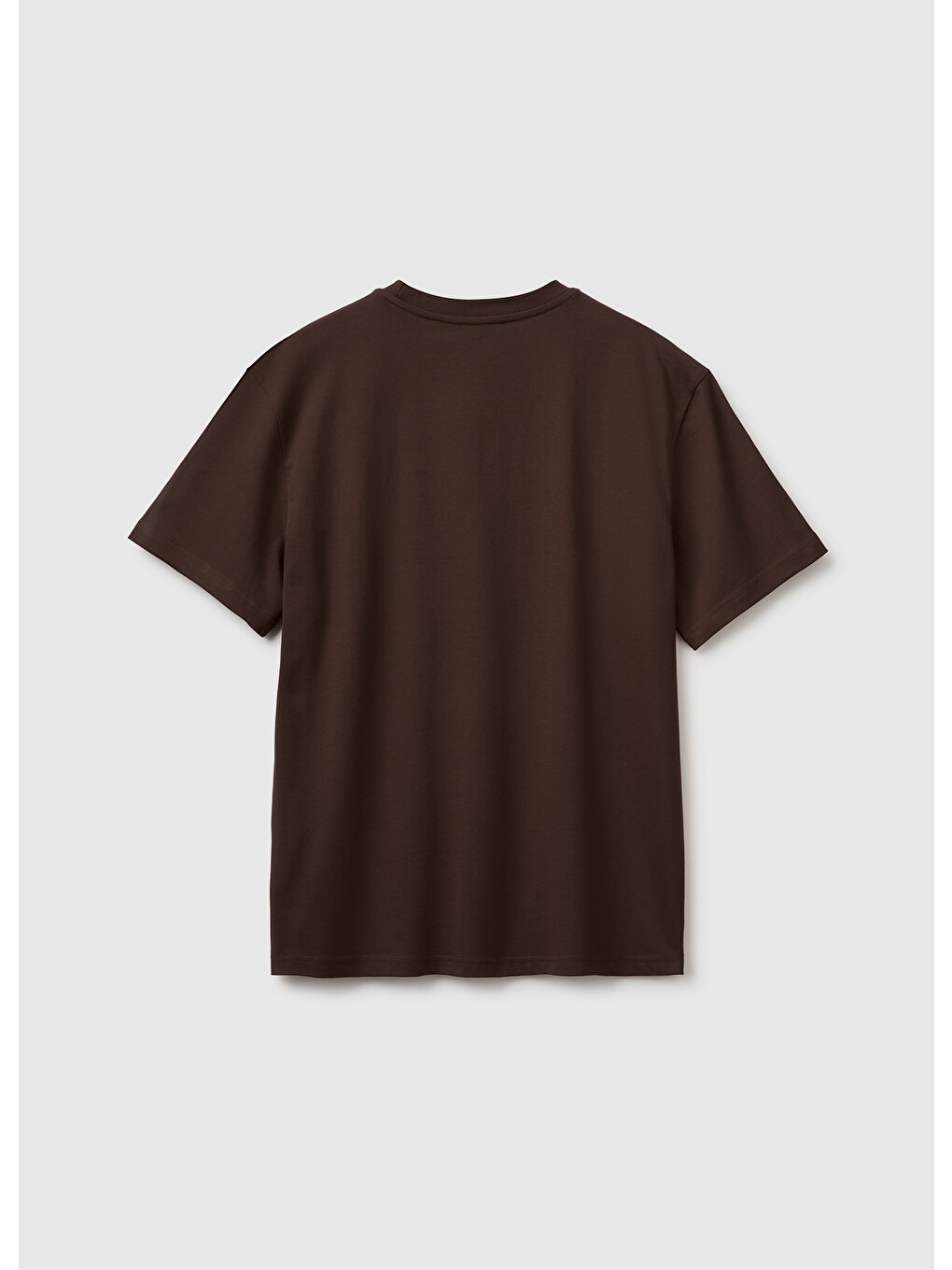 Erkek Koyu Kahverengi %100 Pamuk Logolu Bisiklet Yaka T-shirt-1
