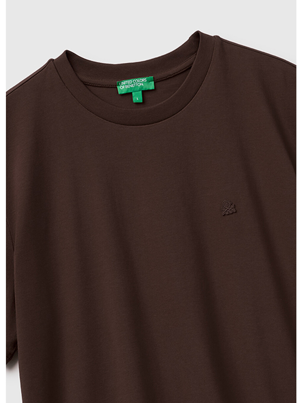 Erkek Koyu Kahverengi %100 Pamuk Logolu Bisiklet Yaka T-shirt-2