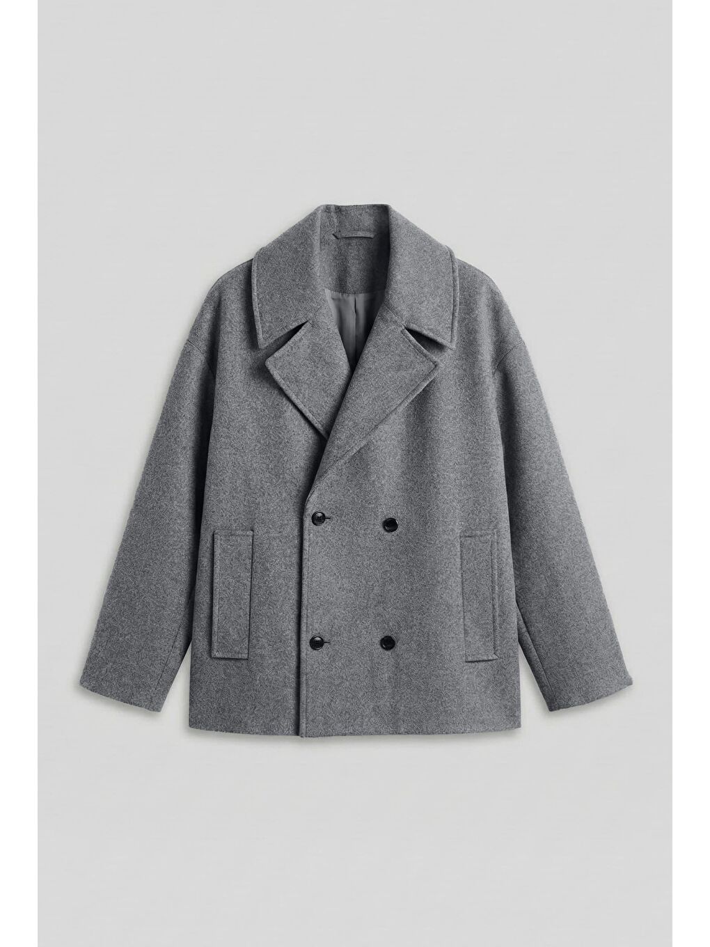 Erkek Oversize Kruvaze Kaban Koyu Gri