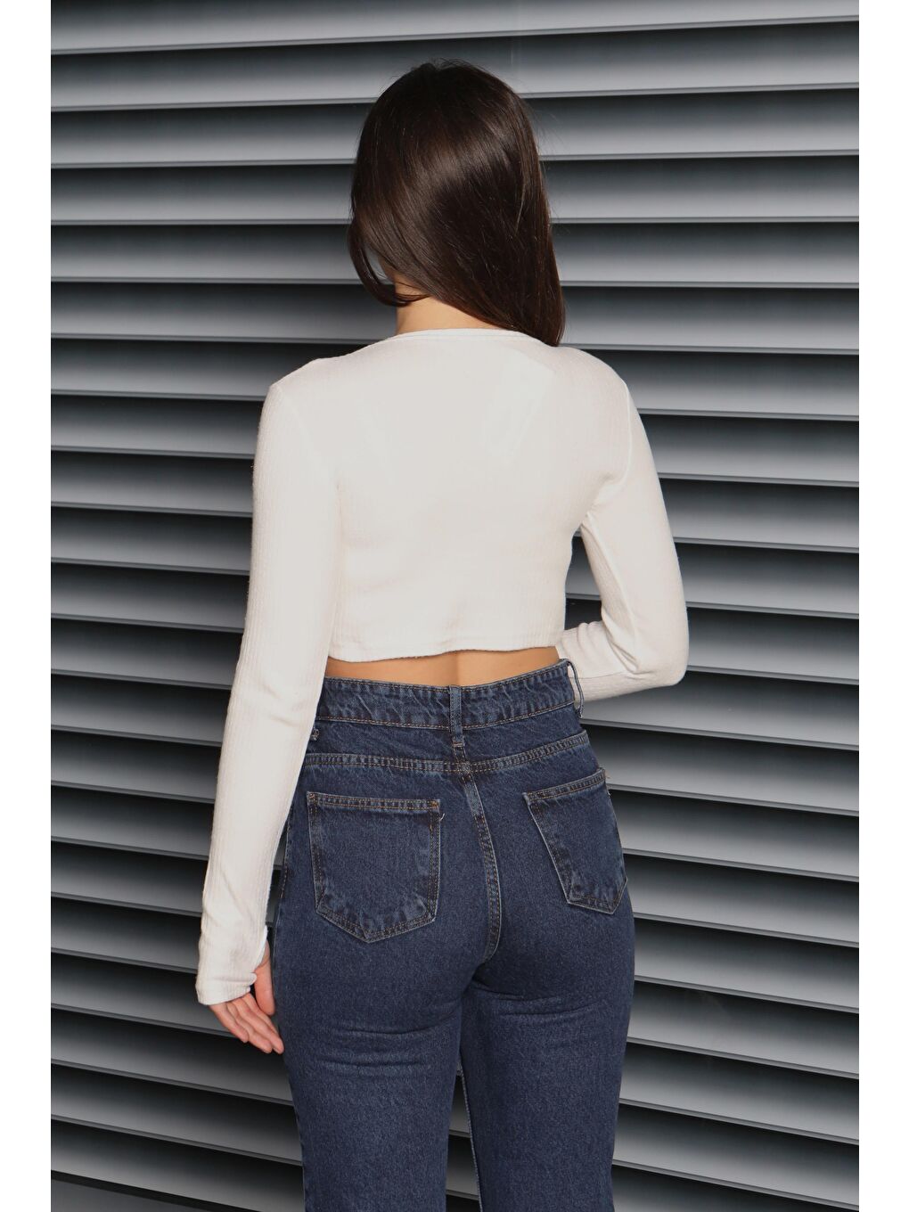 Uzun Kollu Kaşkorse Crop Beyaz - 27817-BEYAZ-1