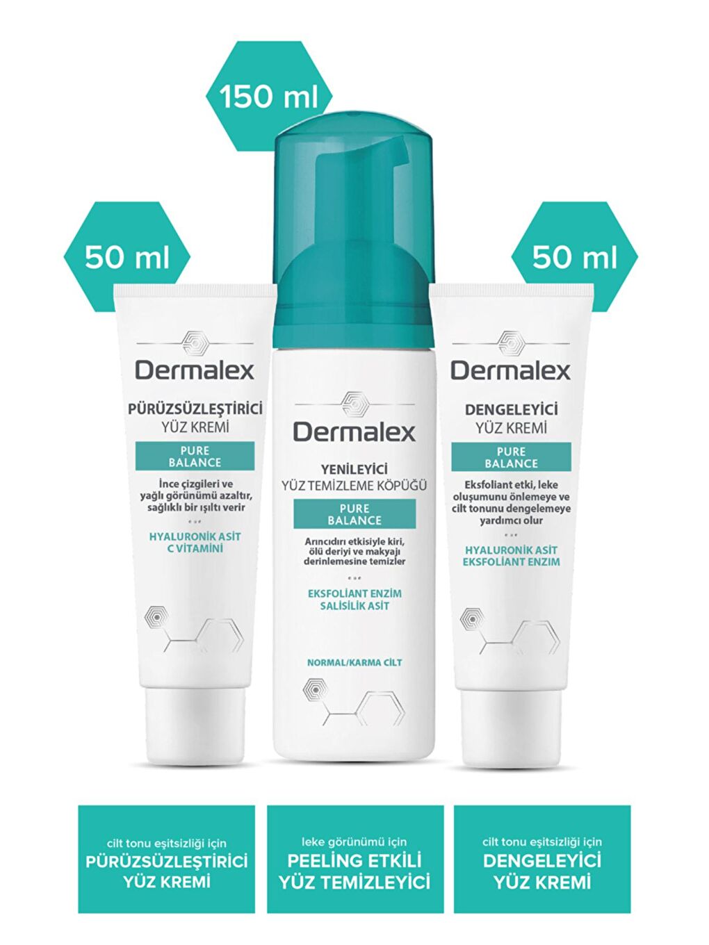 Dermalex Renksiz Pure Balance Karma Ciltler Için Temel Bakım Seti