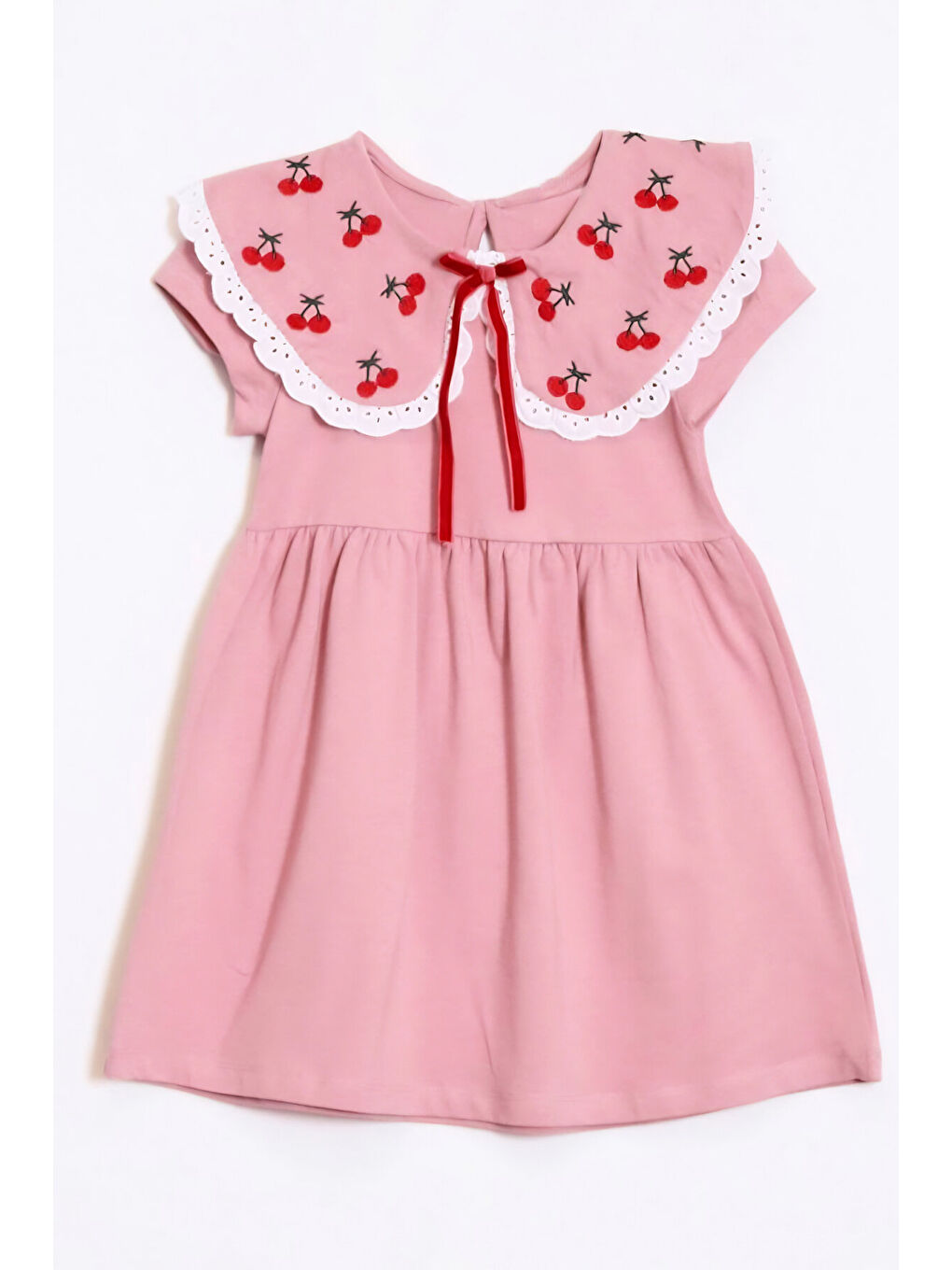 Pembe Kız Çocuk Geniş Yakalı Nakış Detaylı Elbise 2-7 Yaş 12652OZ-1
