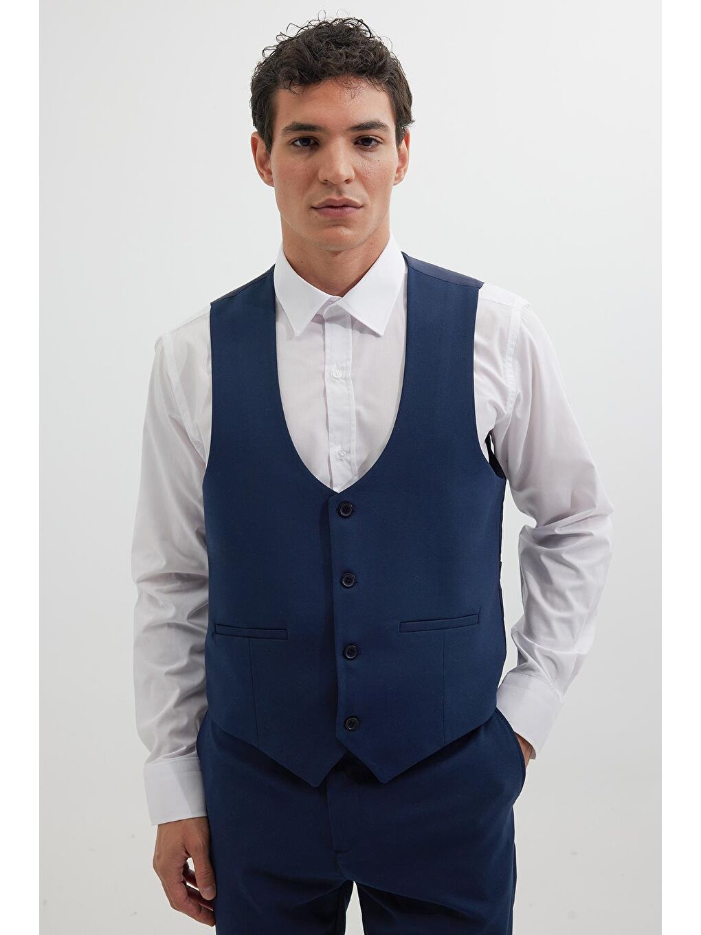 Erkek Standart Fit Normal Kesim Düz Fleto Cepli Lacivert Yelek-1