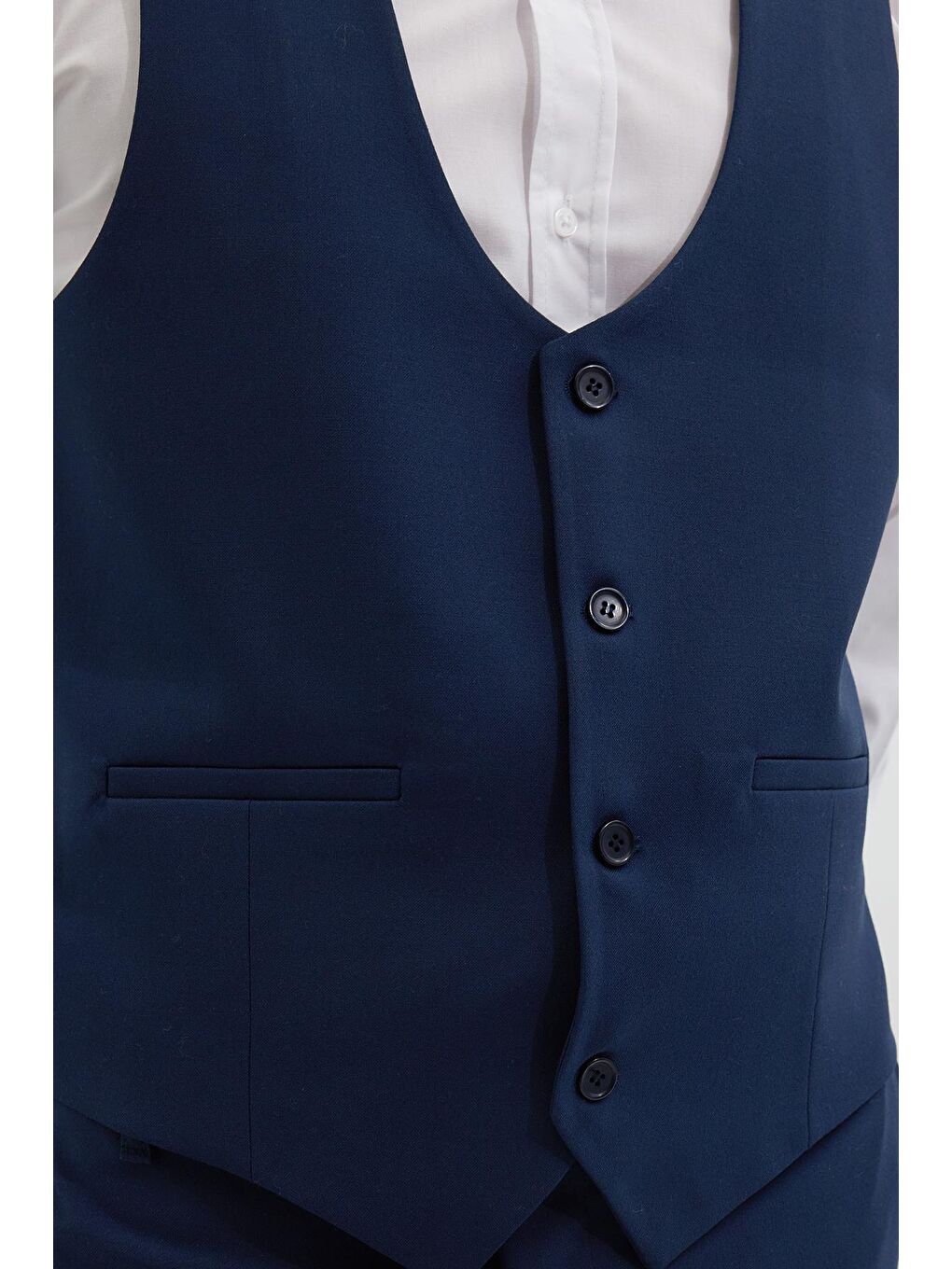 Erkek Standart Fit Normal Kesim Düz Fleto Cepli Lacivert Yelek-2