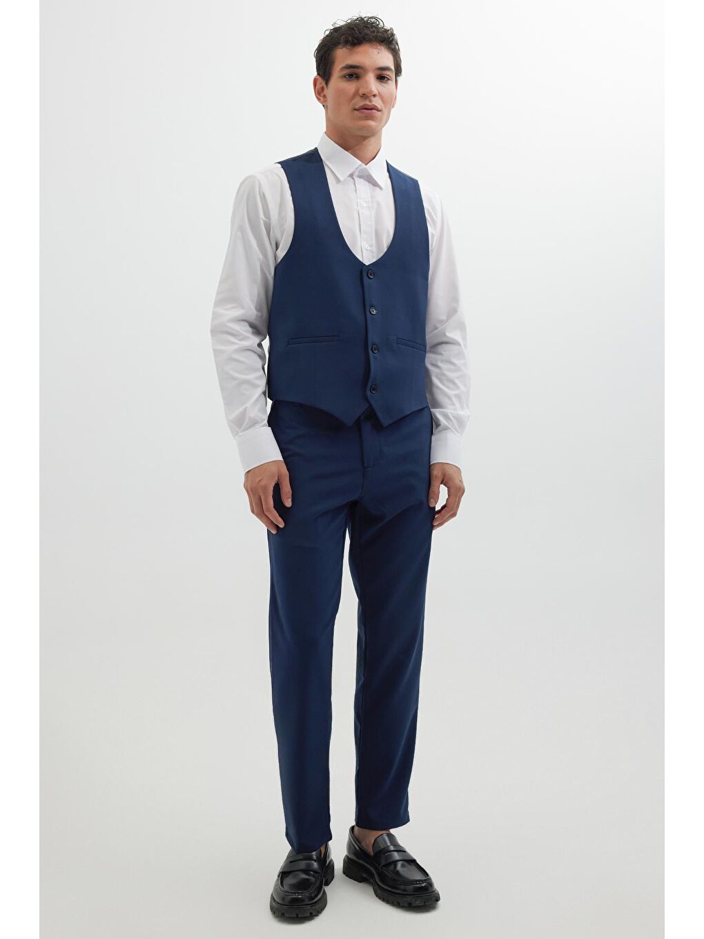 Erkek Standart Fit Normal Kesim Düz Fleto Cepli Lacivert Yelek-3