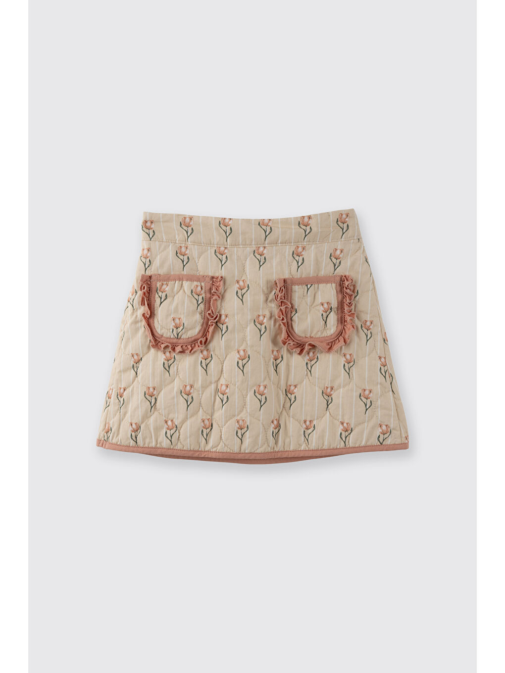 Kız Çocuk Desenli Kapitone Etek Bej