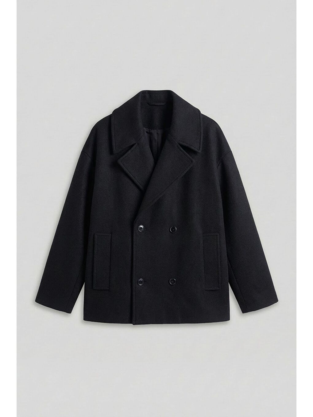 Erkek Oversize Kruvaze Kaban Siyah