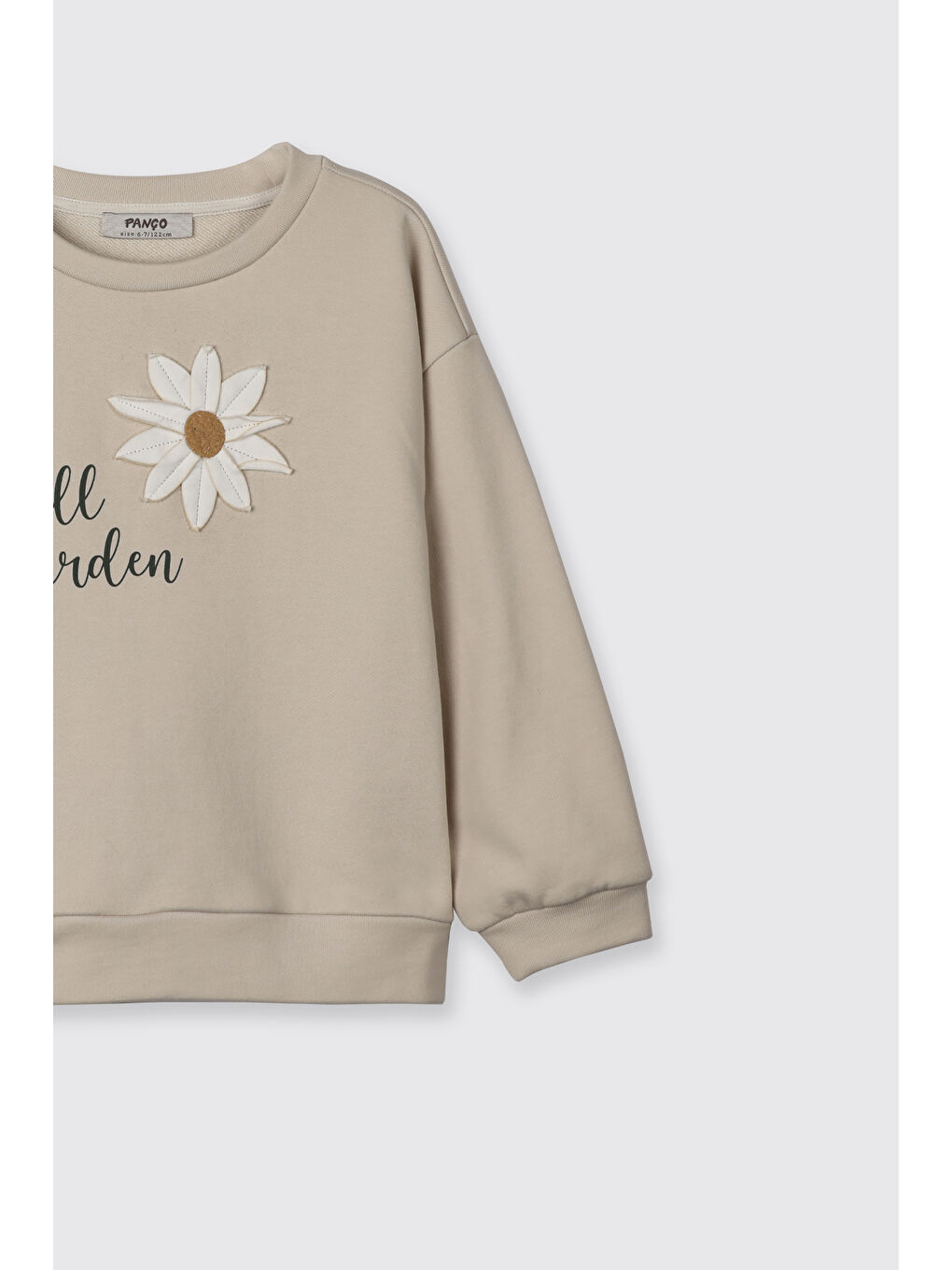 Kız Çocuk Çiçek Motifli Sweatshirt Bej-4