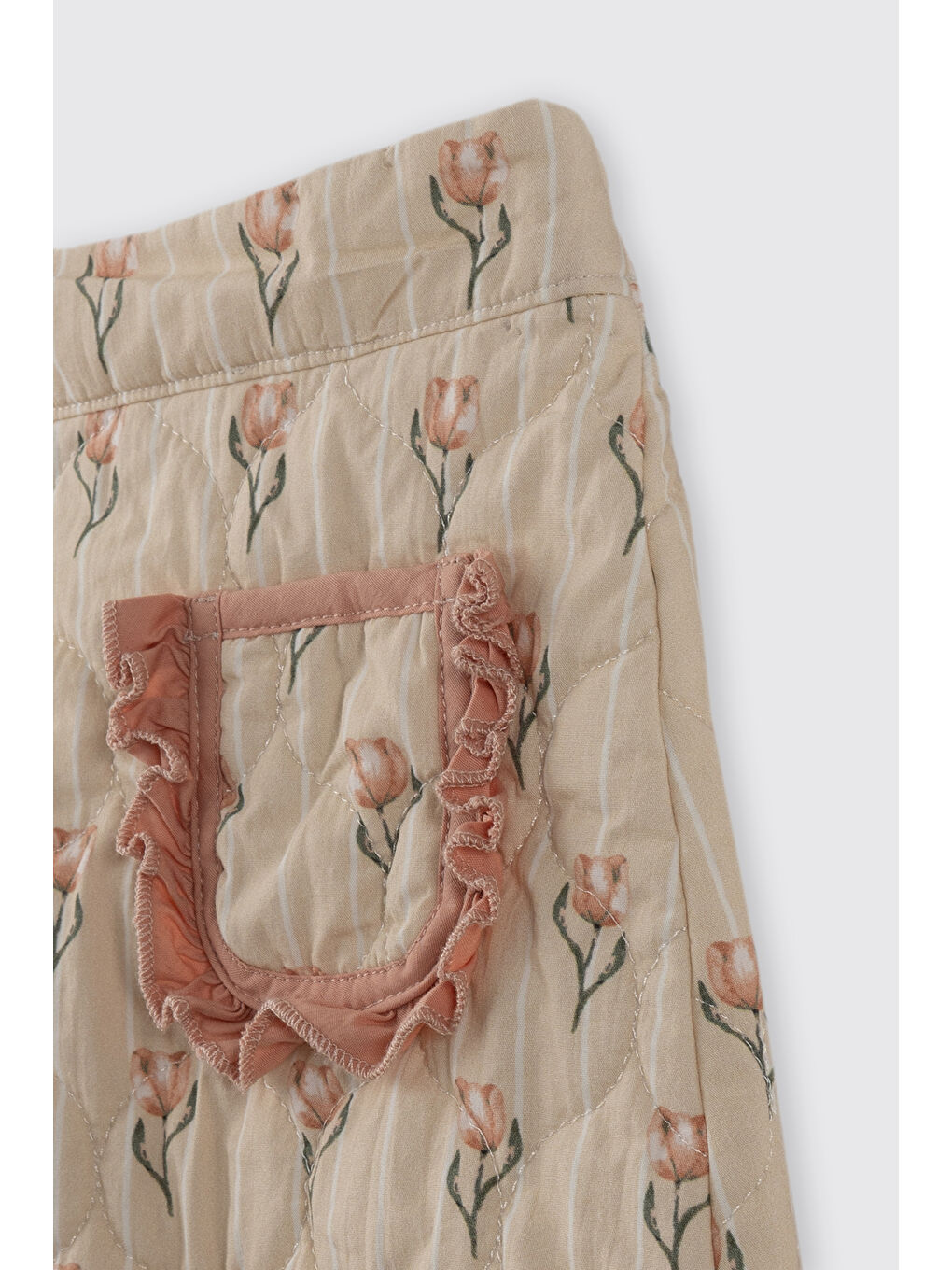 Kız Çocuk Desenli Kapitone Etek Bej-1