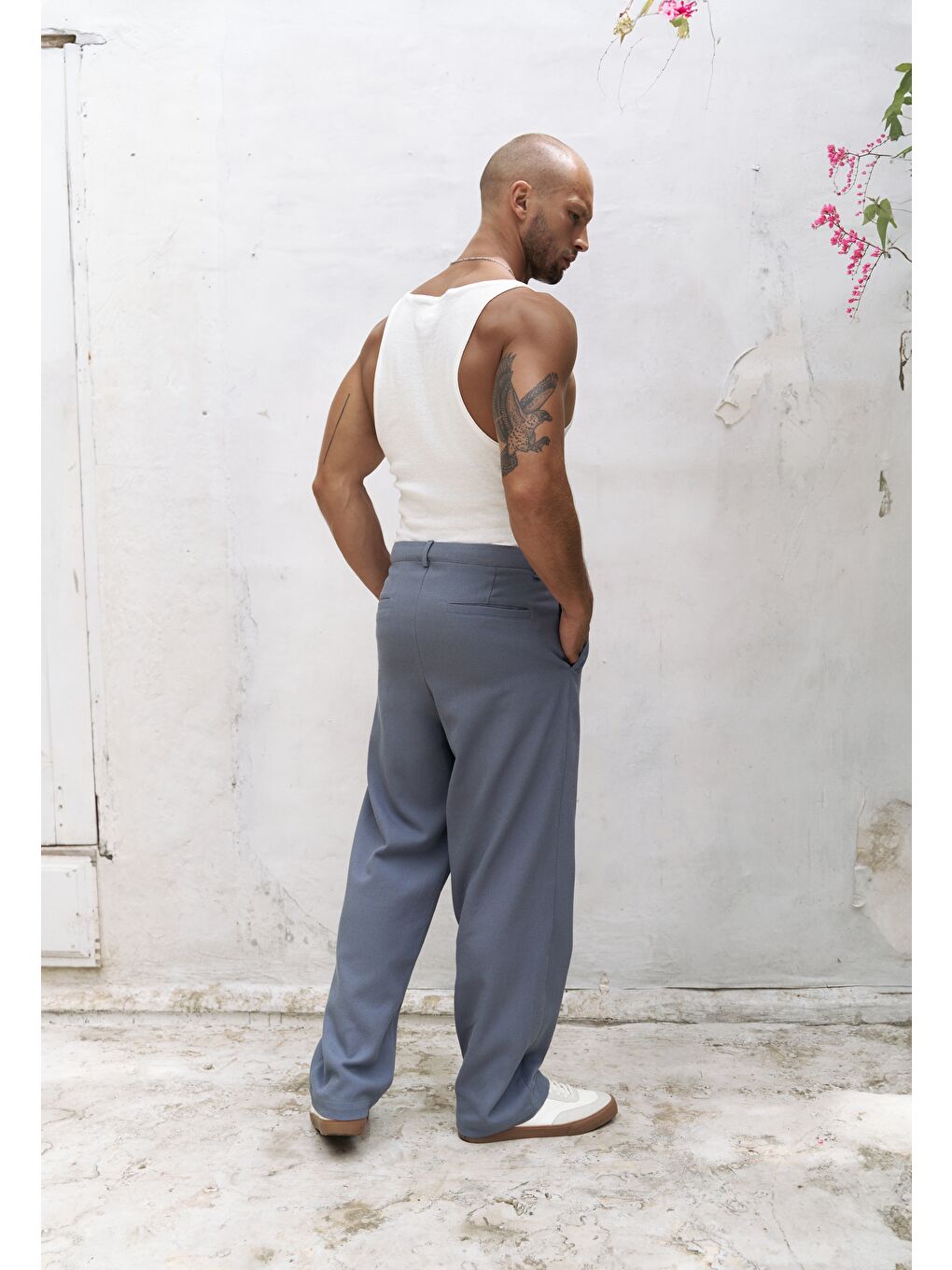 Ayyubay İndigo Pileli Erkek %100 Pamuk Pantolon-3