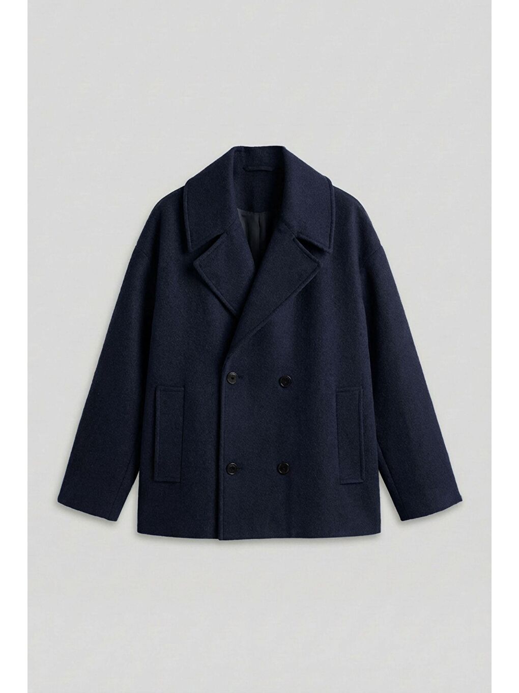 Erkek Oversize Kruvaze Kaban Lacivert