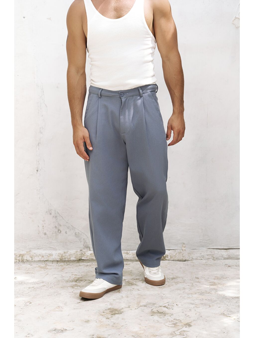 Ayyubay İndigo Pileli Erkek %100 Pamuk Pantolon-5