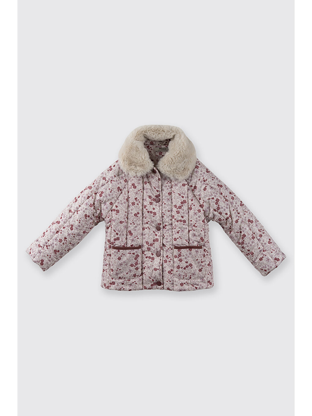 Kız Çocuk Çiçek Desenli Mont Ekru