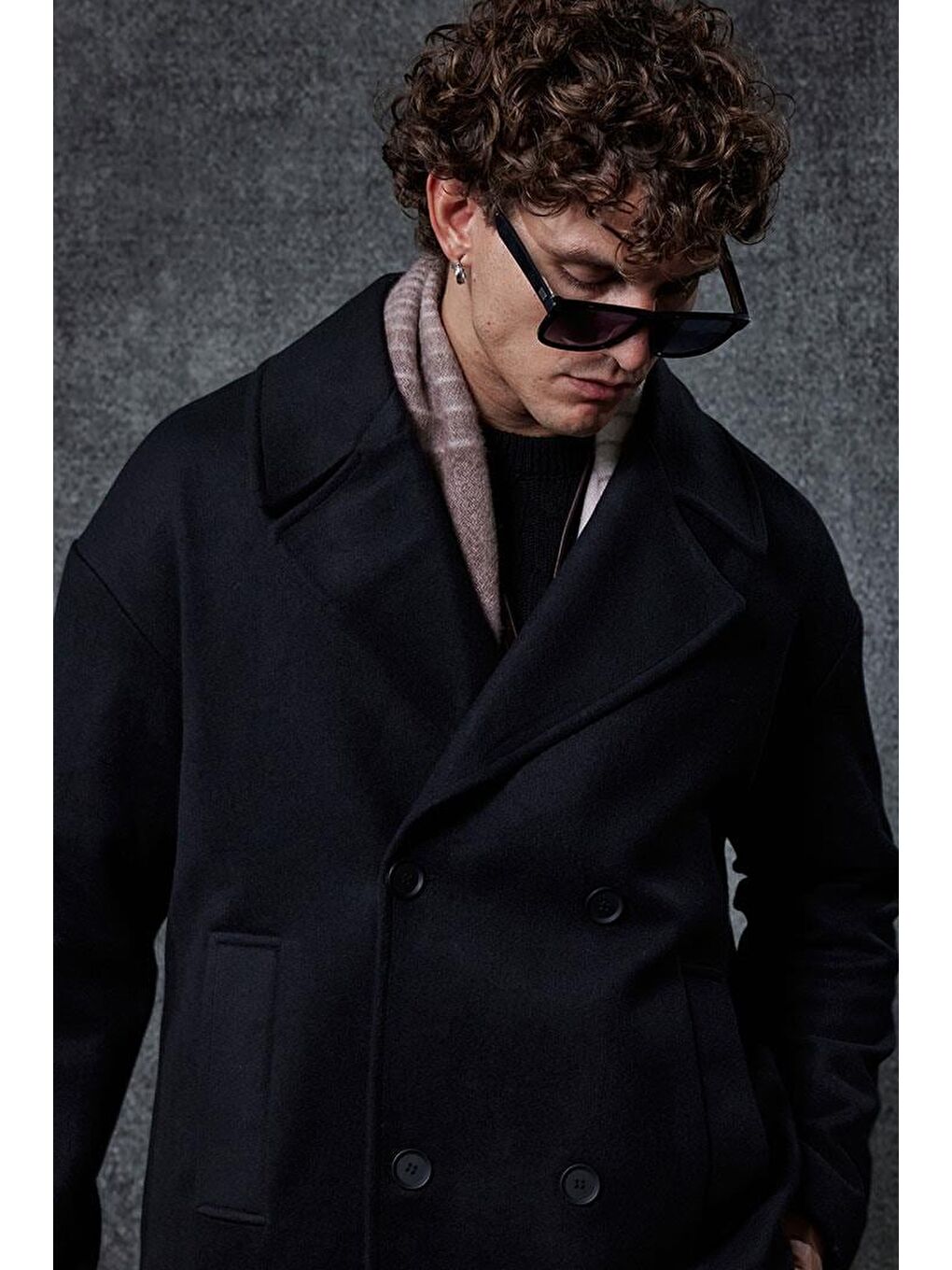 Erkek Oversize Kruvaze Kaban Siyah-6