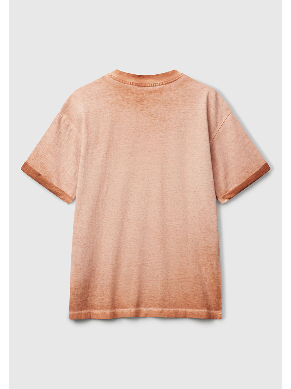 Kahverengi Erkek Çocuk Tarçın Soluk Efektli Logo İşlemeli Oversize T-Shirt-1