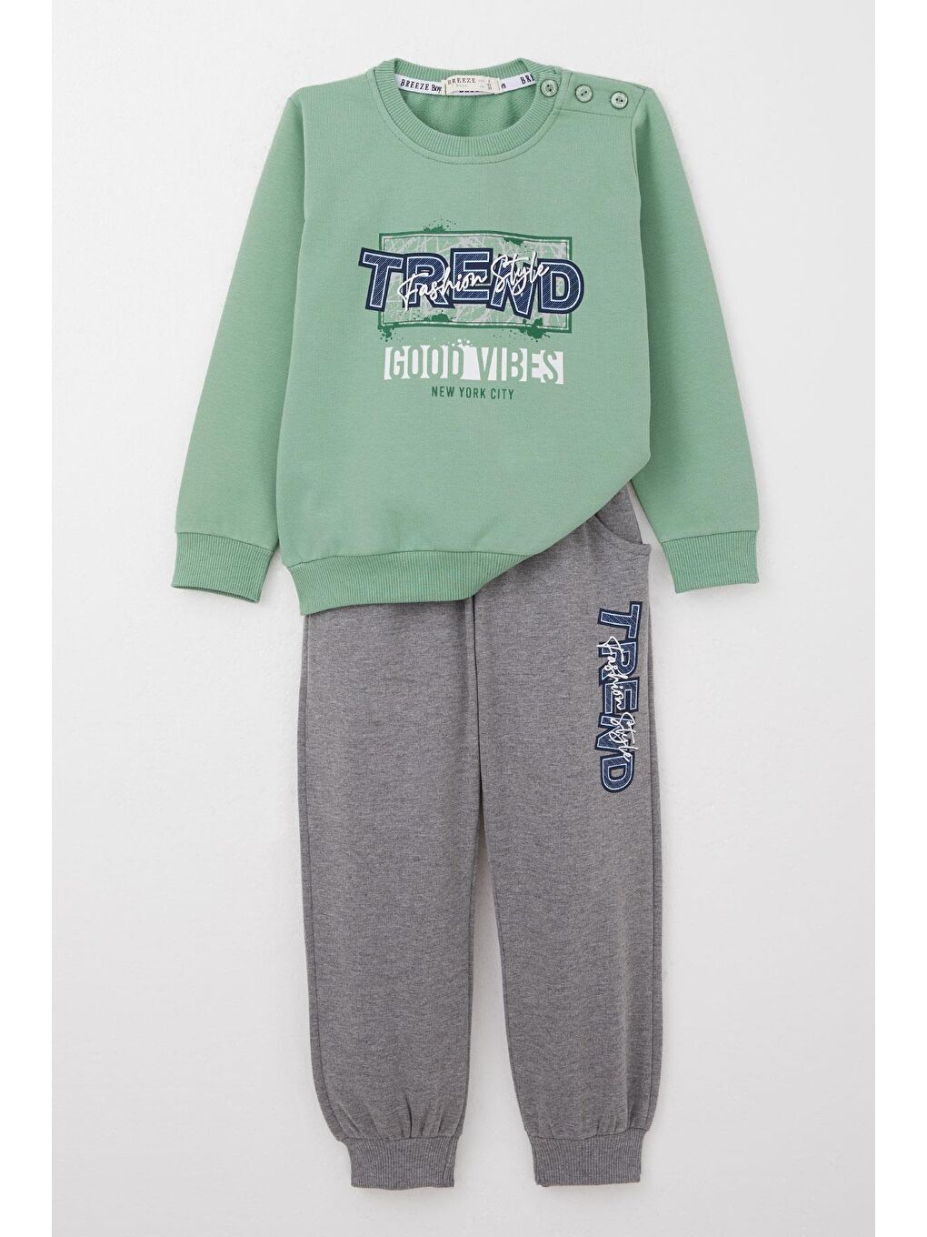 Erkek Bebek Eşofman Takım Moda Temalı Yazı Baskılı Mint Yeşili (2 Yaş)