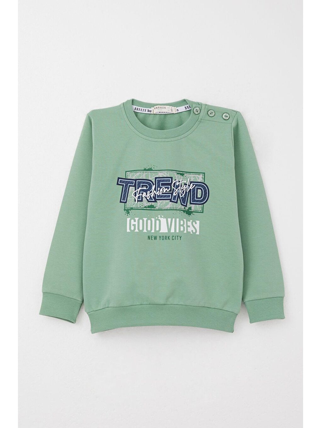 Erkek Bebek Eşofman Takım Moda Temalı Yazı Baskılı Mint Yeşili (2 Yaş)-1