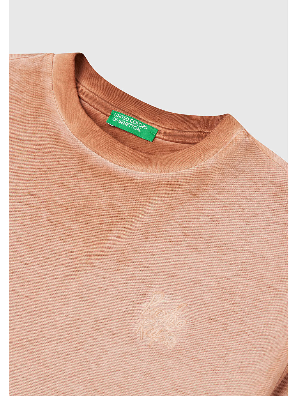 Kahverengi Erkek Çocuk Tarçın Soluk Efektli Logo İşlemeli Oversize T-Shirt-2