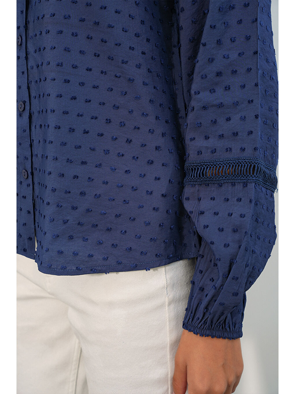 Kadın Oversize Desenli Gömlek 20379 - Lacivert-4