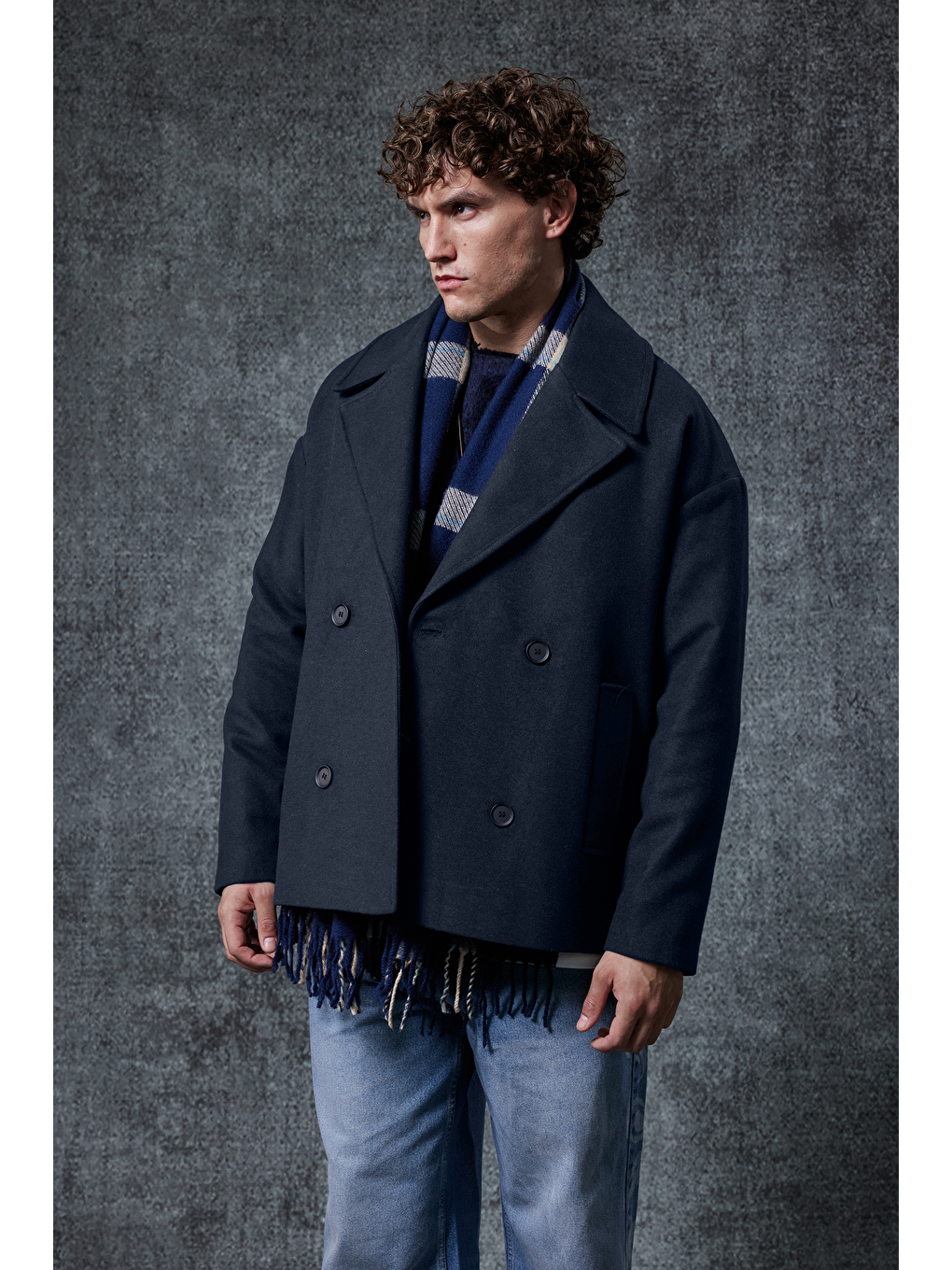 Erkek Oversize Kruvaze Kaban Lacivert-4