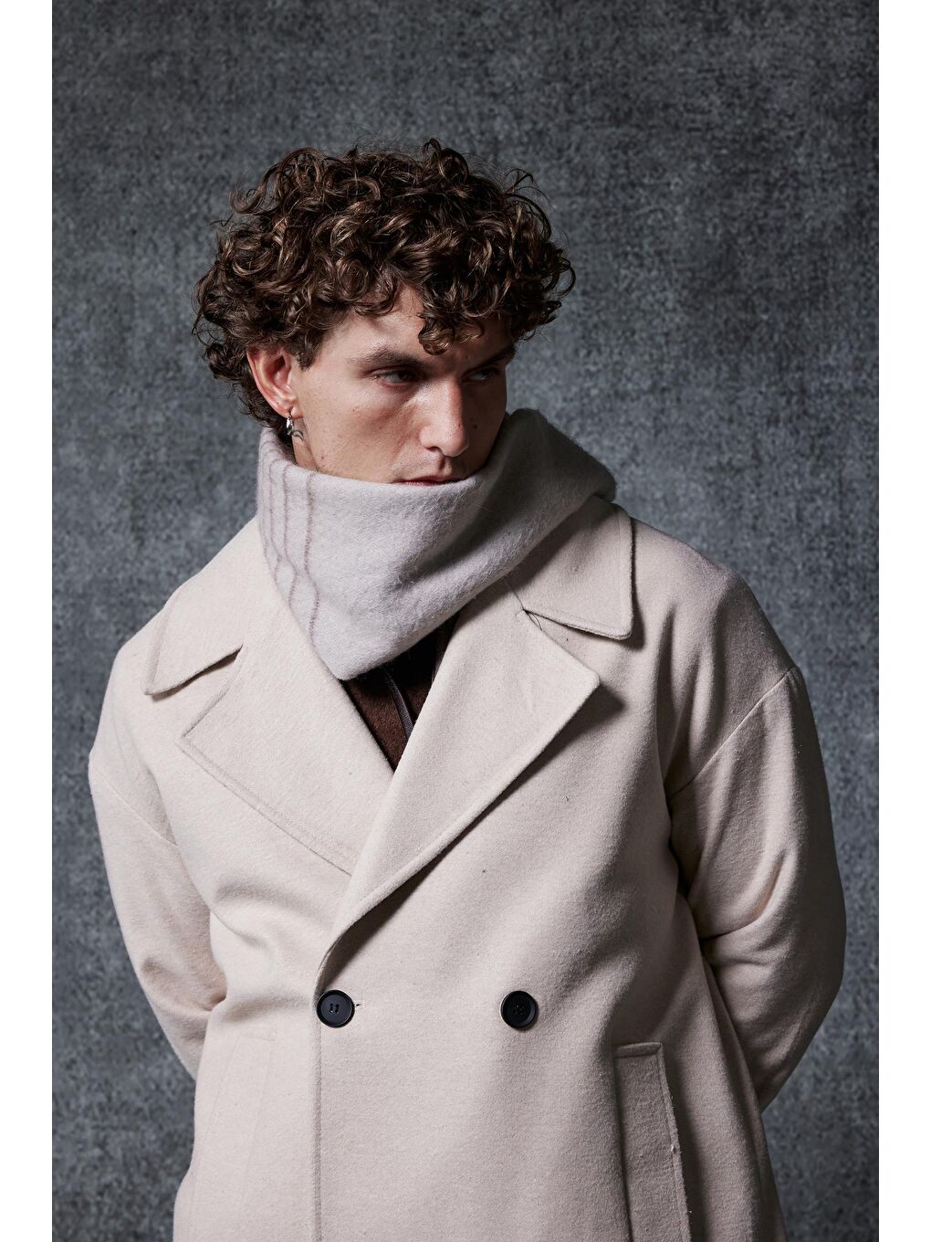 Erkek Oversize Kruvaze Kaban Açık Bej-4