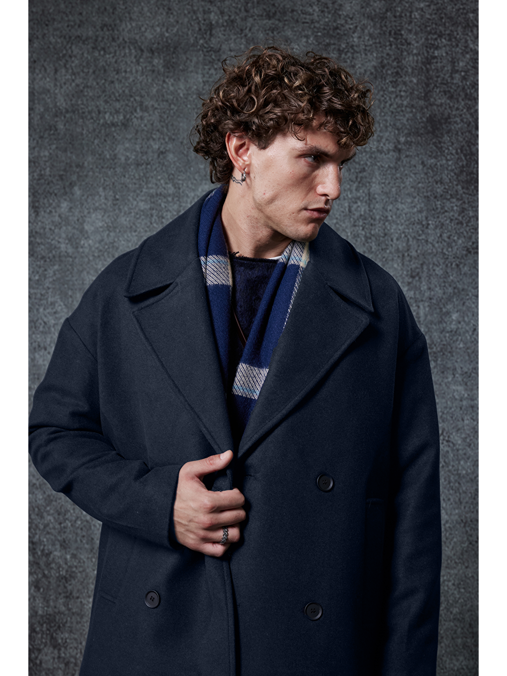 Erkek Oversize Kruvaze Kaban Lacivert-5