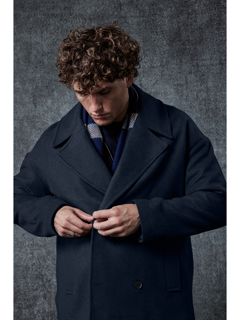 Erkek Oversize Kruvaze Kaban Lacivert-6