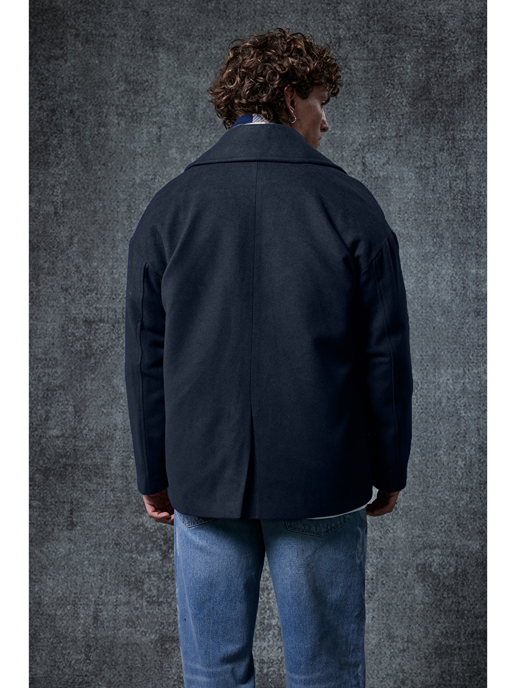 Erkek Oversize Kruvaze Kaban Lacivert-7