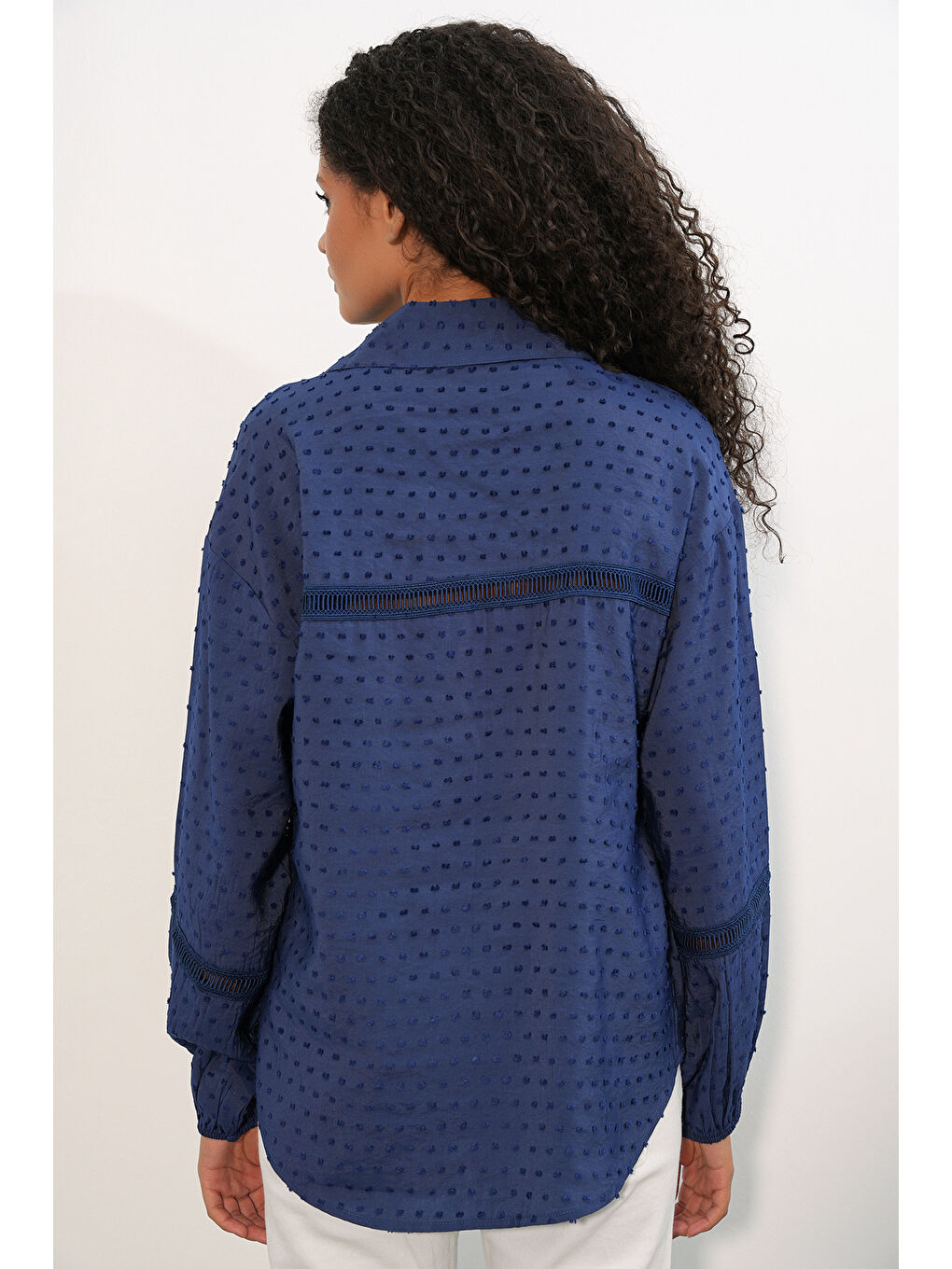 Kadın Oversize Desenli Gömlek 20379 - Lacivert-5