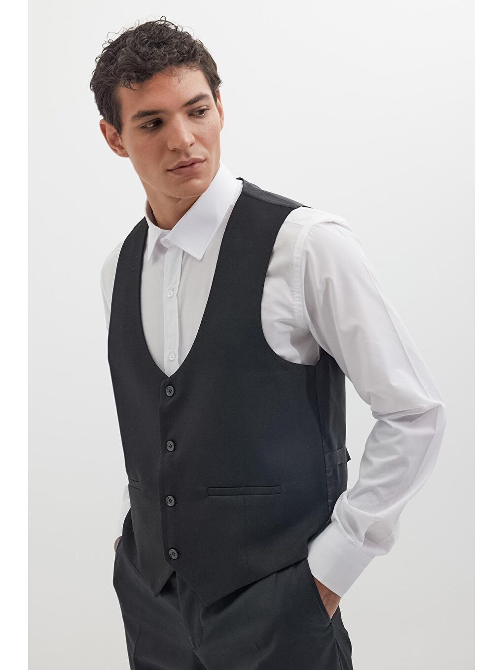 Erkek Standart Fit Normal Kesim Düz Fleto Cepli Siyah Yelek-1