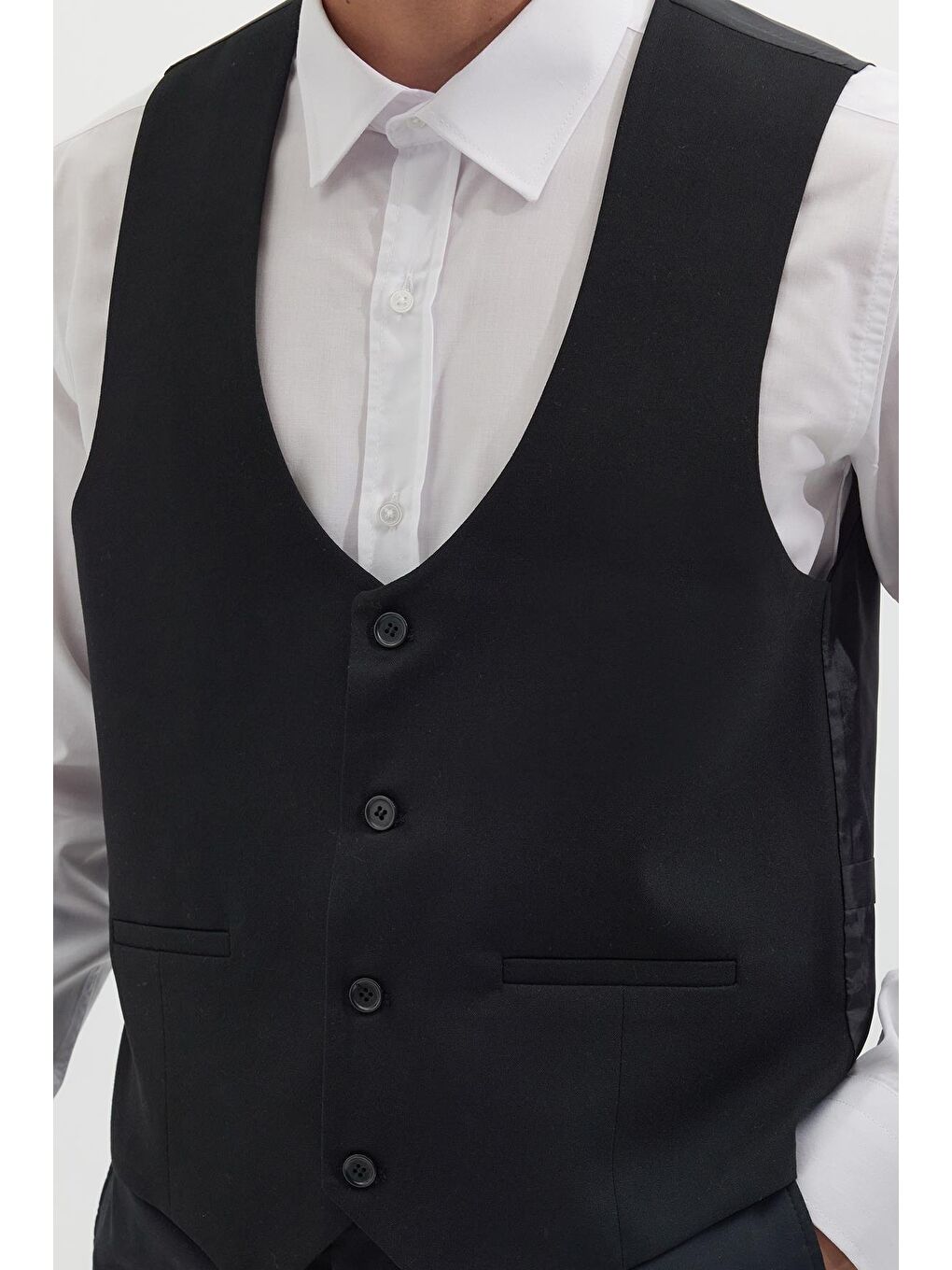 Erkek Standart Fit Normal Kesim Düz Fleto Cepli Siyah Yelek-2