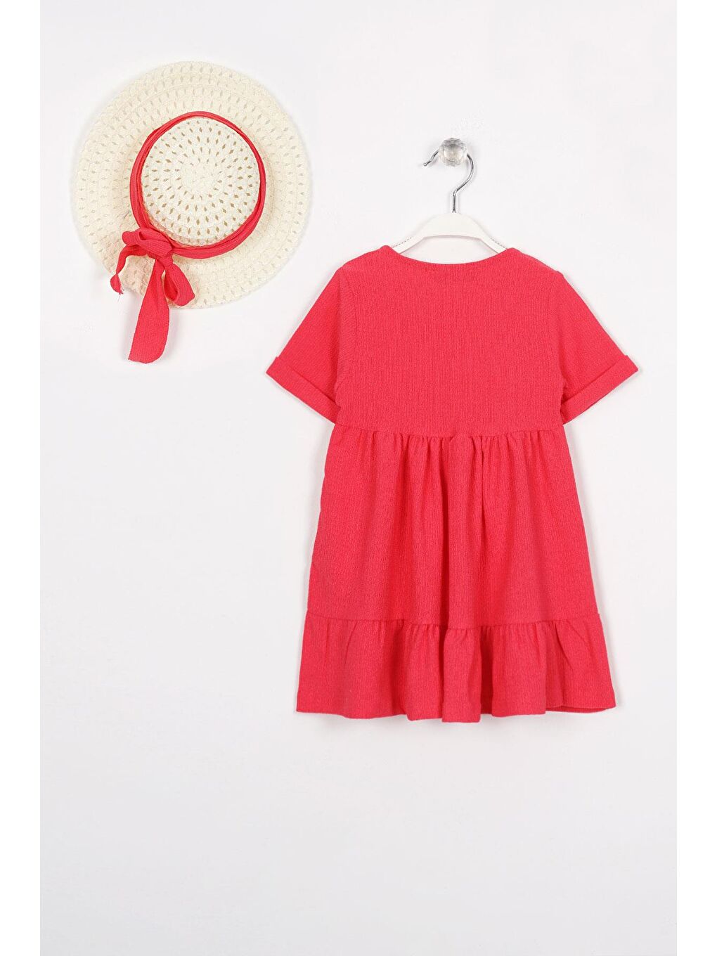 Bisiklet Yaka Kısa Kol Fırfırlı Dugmelı Fuşya Renk Kız Çocuk Elbıse-2