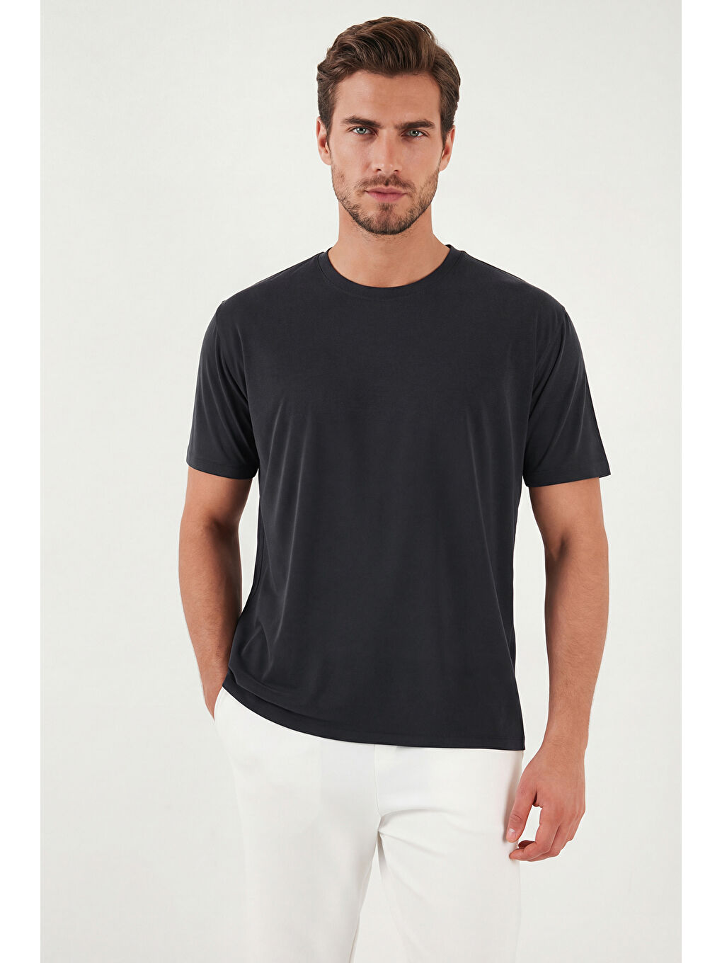 Antrasit Regular Fit Bisiklet Yaka T Shirt 5902985-2
