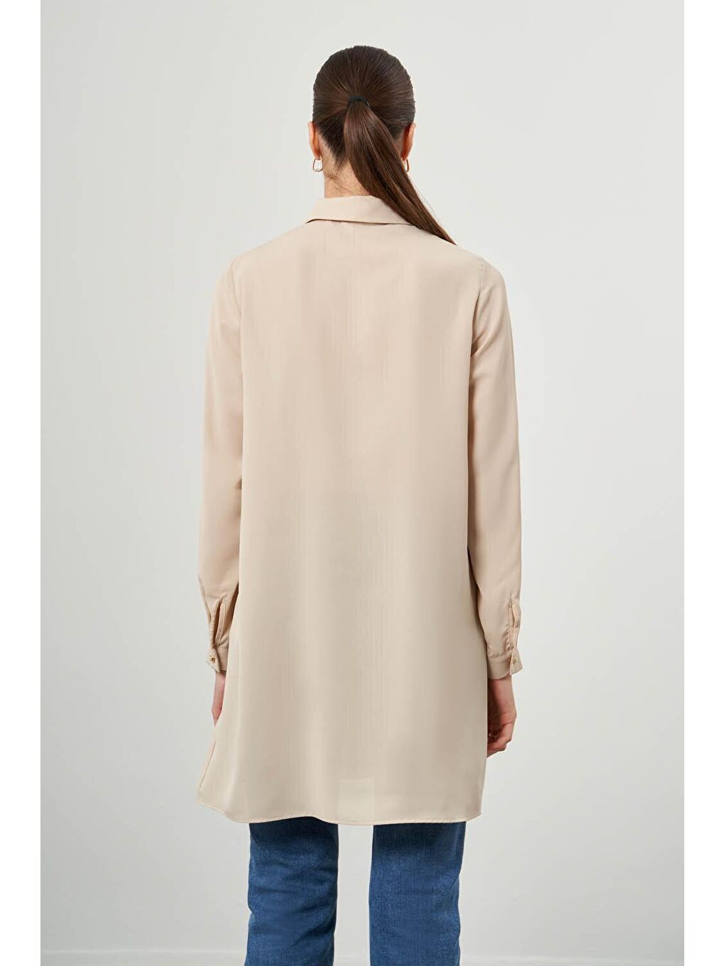 Bej Yan Parçalı Vizon Gömlek Tunik-3