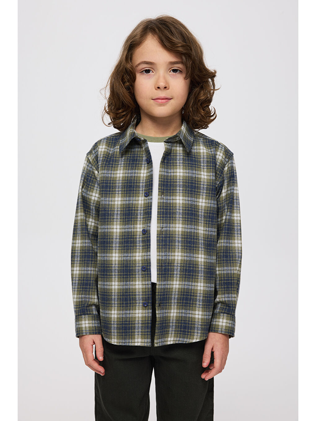 Erkek Çocuk Ekose Gömlek Haki-4