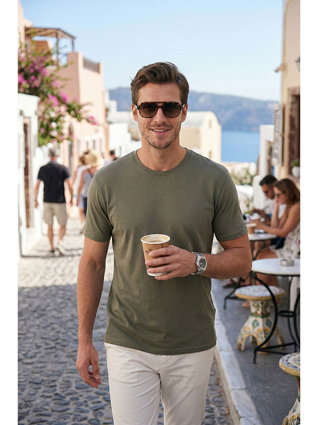 Yeşil Regular Fit Bisiklet Yaka T Shirt 5902985