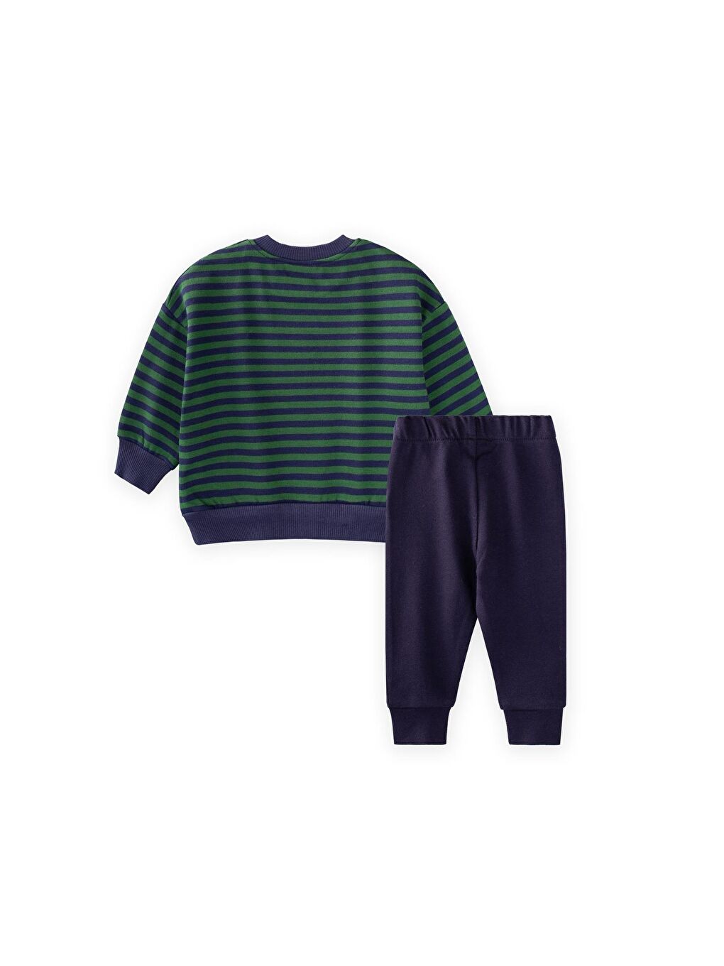Çizgili Triko Erkek Bebek Takım 0-3 Yaş Haki Lacivert Çizgili-2