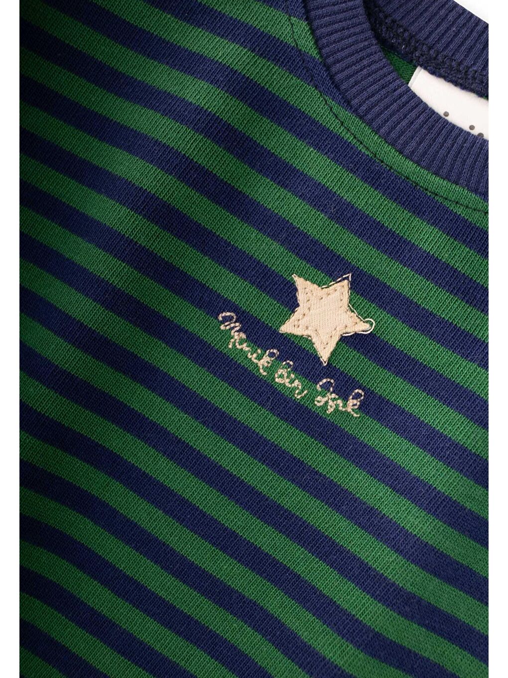 Çizgili Triko Erkek Bebek Takım 0-3 Yaş Haki Lacivert Çizgili-3