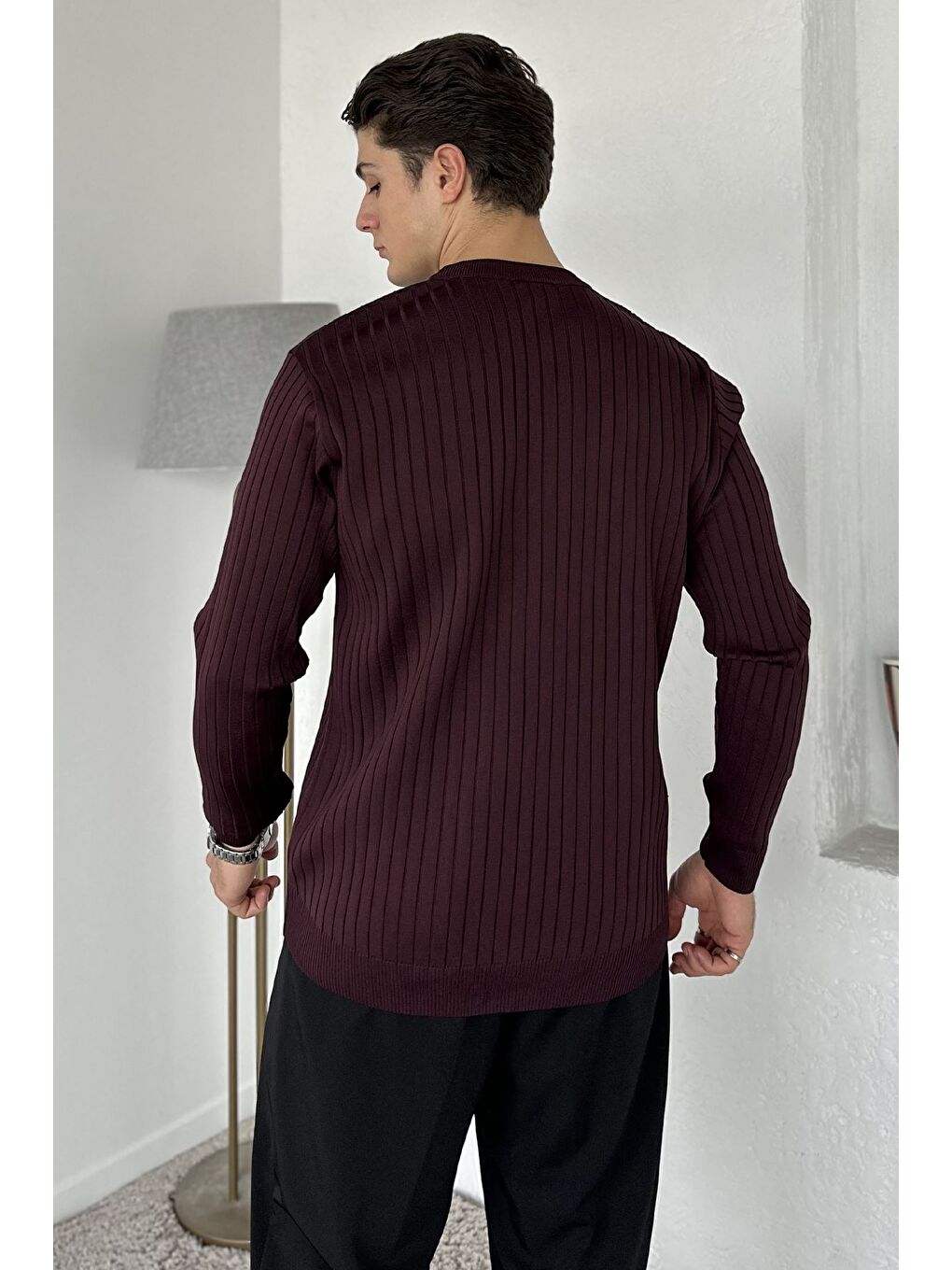 Bordo Bisiklet Yaka Erkek Triko Kazak-2