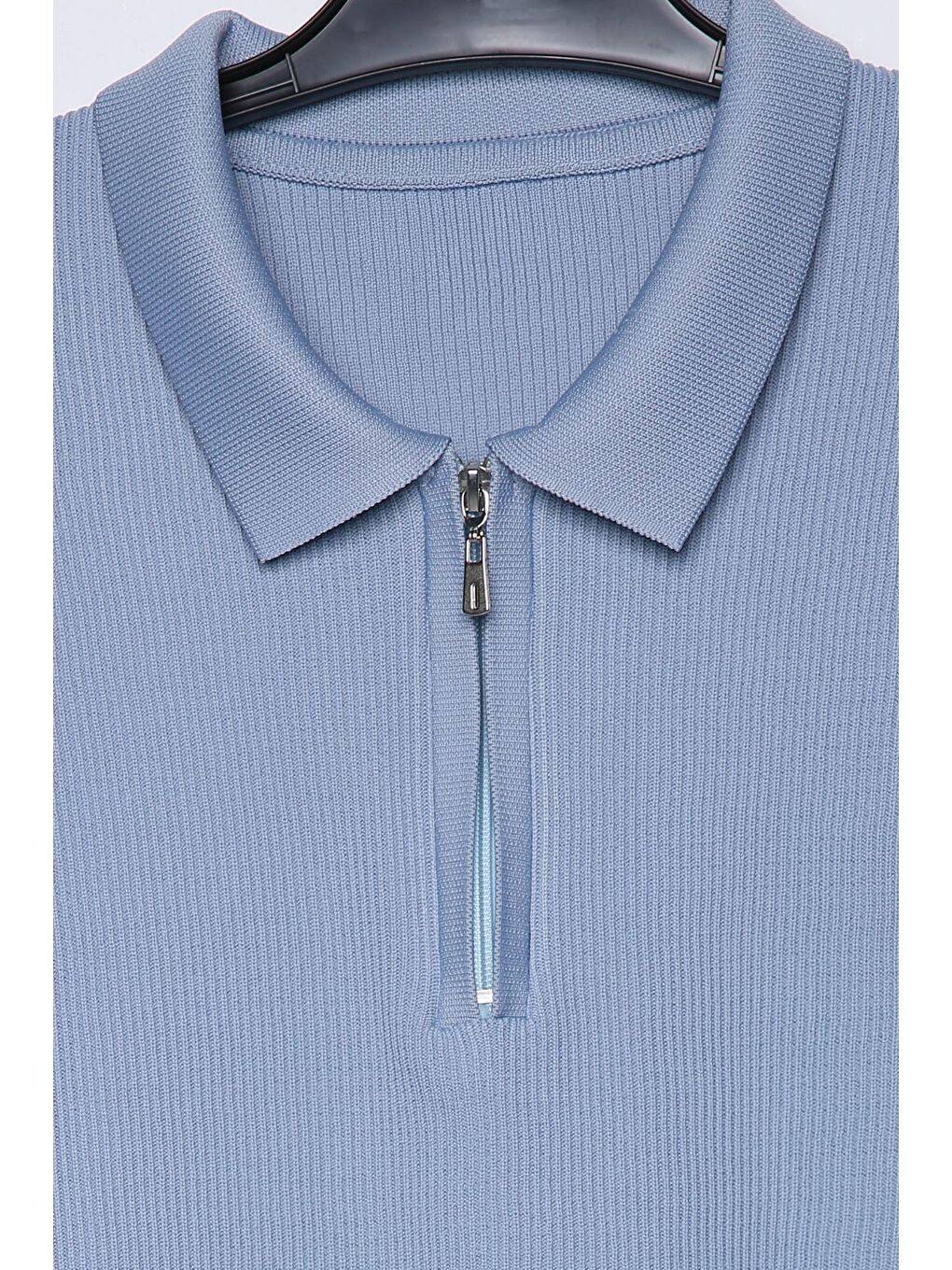 İndigo Erkek Polo Yaka Çizgi Desenli Yarım Fermuarlı Triko Kazak-3