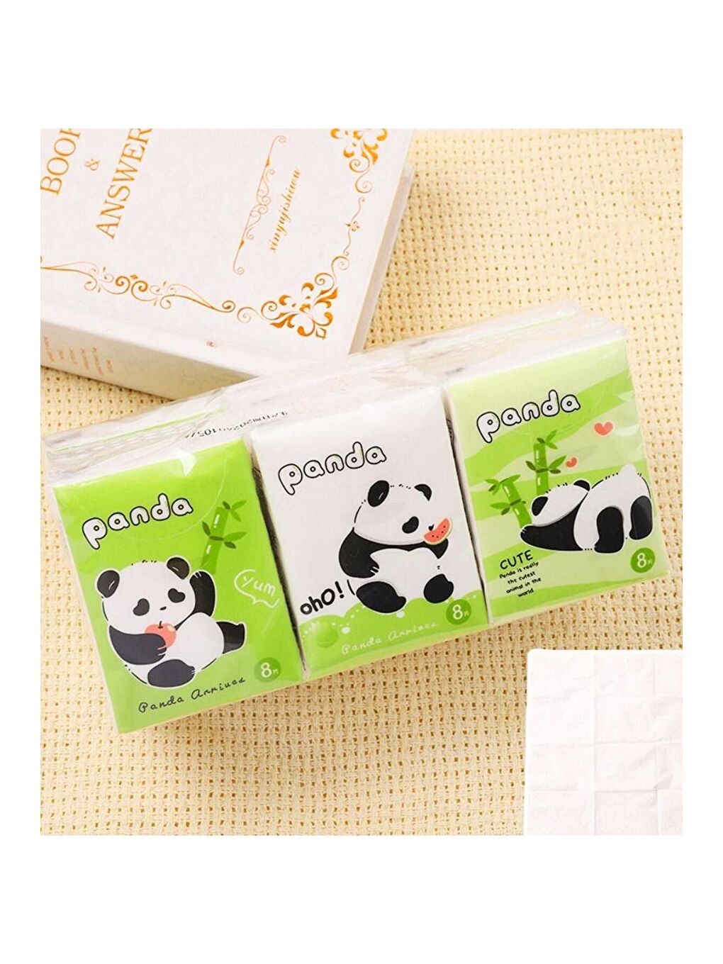 BAM HEDİYELİK EŞYA Panda Figürlü Mini Cep Mendili 9 lu Set