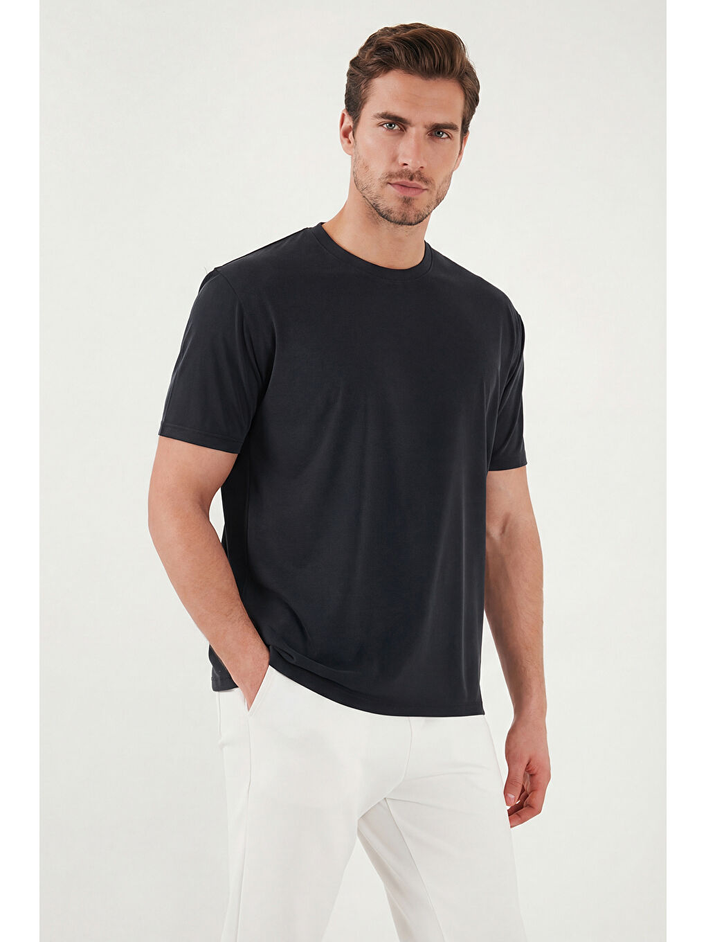Antrasit Regular Fit Bisiklet Yaka T Shirt 5902985-4