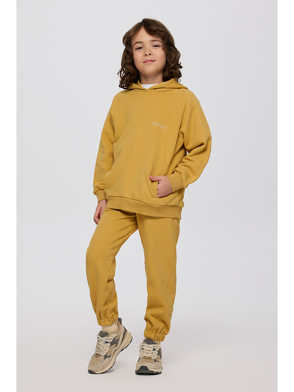 Sarı Erkek Çocuk Kapüşonlu Sweatshirt Hardal