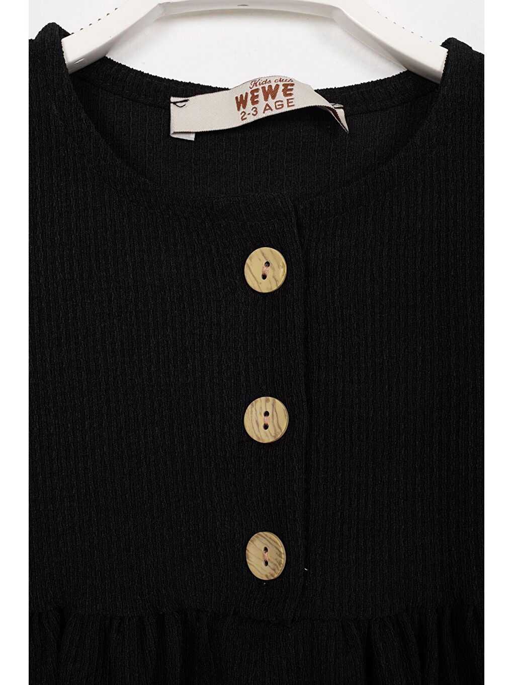 Düğme Detaylı Fırfırlı Şapkalı Siyah Renk Kız Çocuk Elbise-1