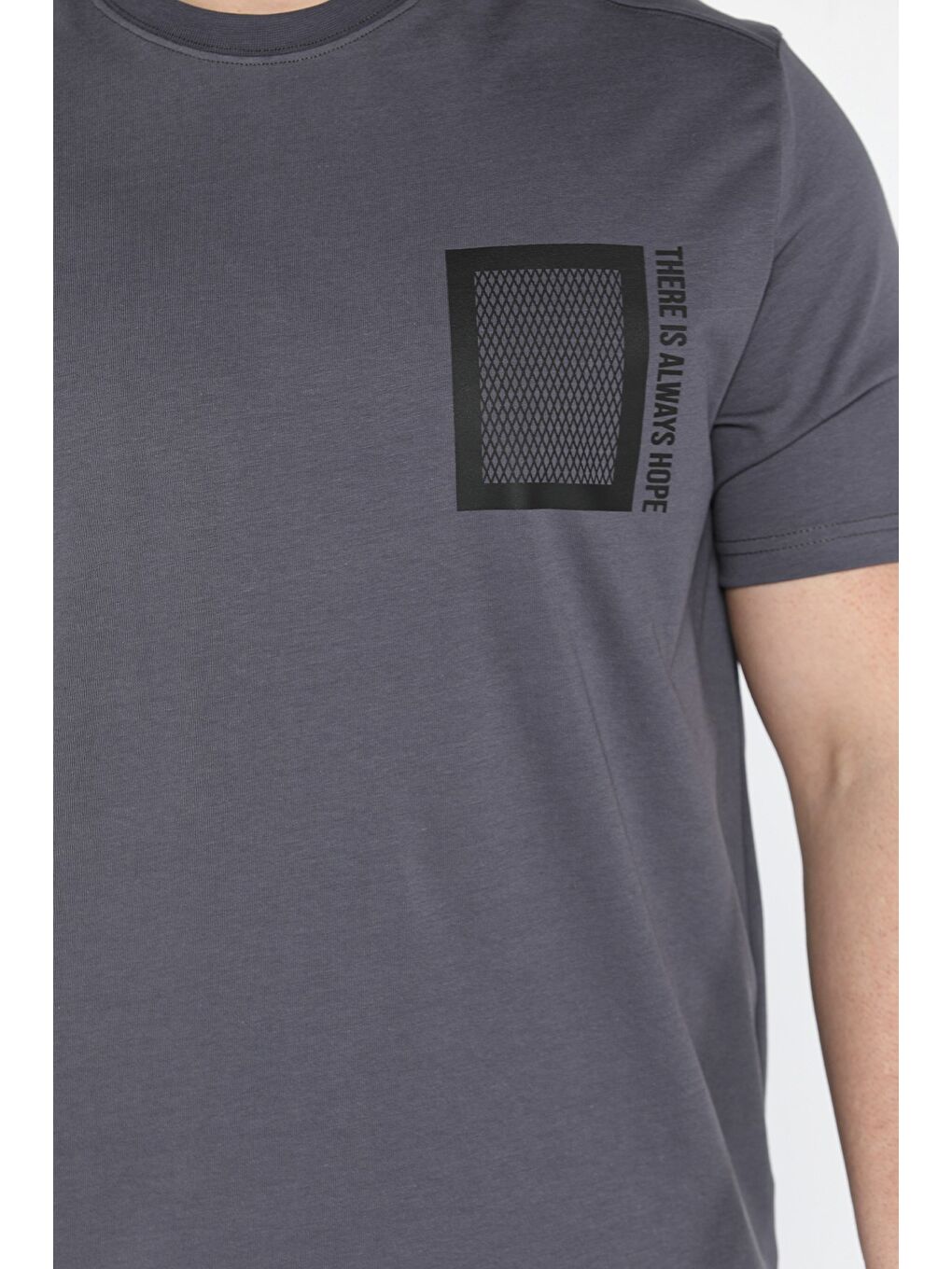 Gri Erkek Bisiklet Yaka Baskılı Tişört-3