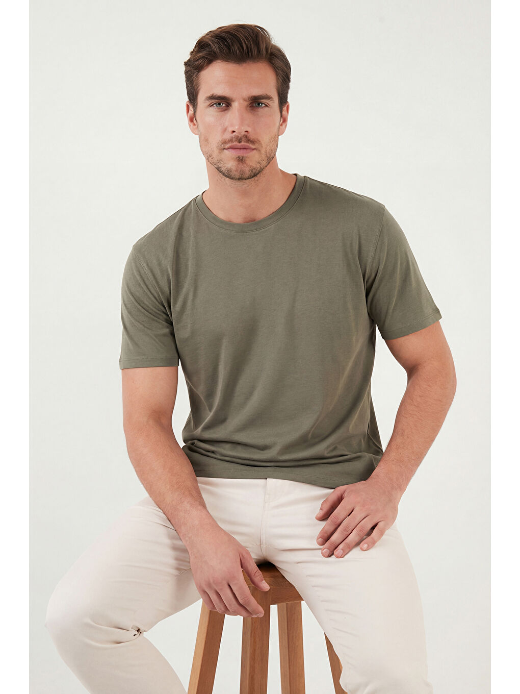 Yeşil Regular Fit Bisiklet Yaka T Shirt 5902985-3