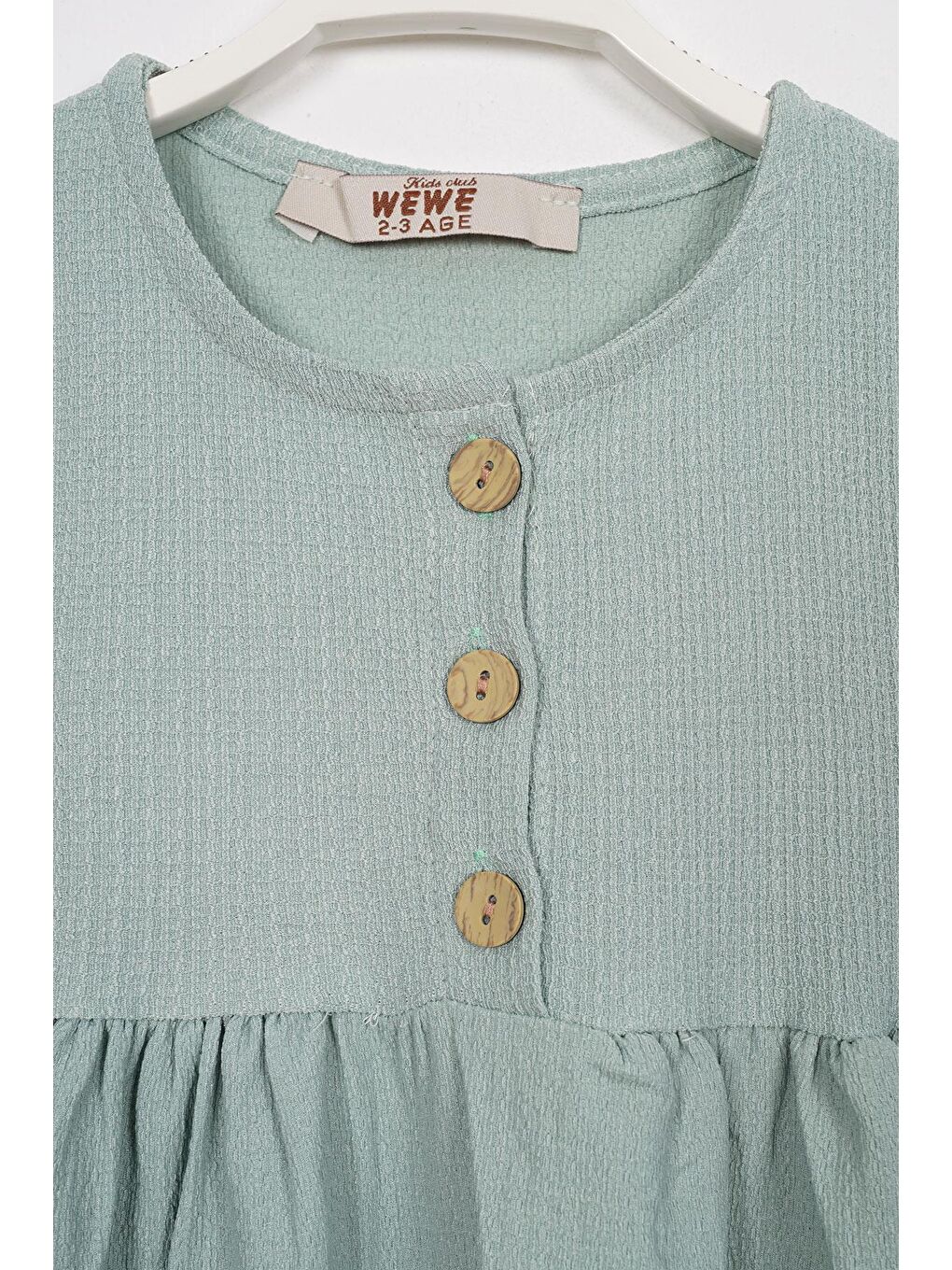 Yeşil Düğme Detaylı Fırfırlı Şapkalı Mint Renk Kız Çocuk Elbise-1