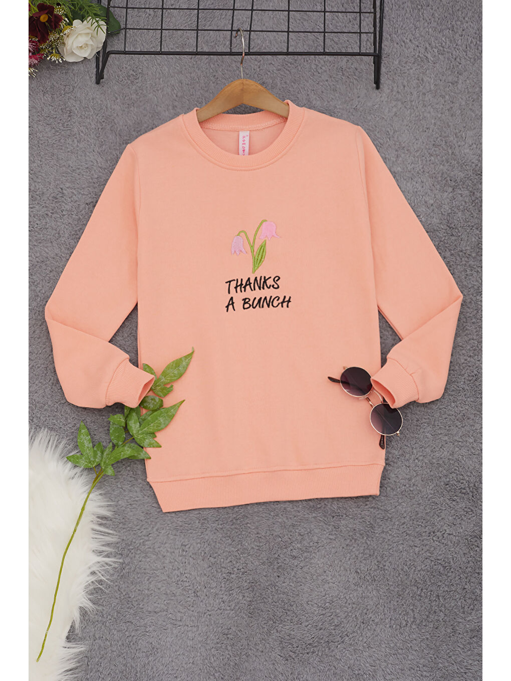 Pembe Life Kids Club Pembe Somon Lale Nakışlı  Kız Çocuk Sweatshirt 17208