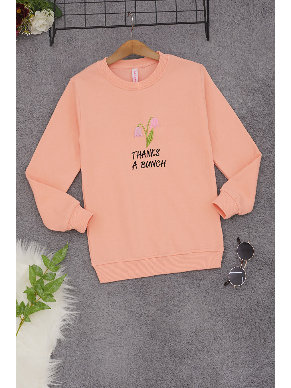 Pembe Life Kids Club Pembe Somon Lale Nakışlı  Kız Çocuk Sweatshirt 17208 - 1