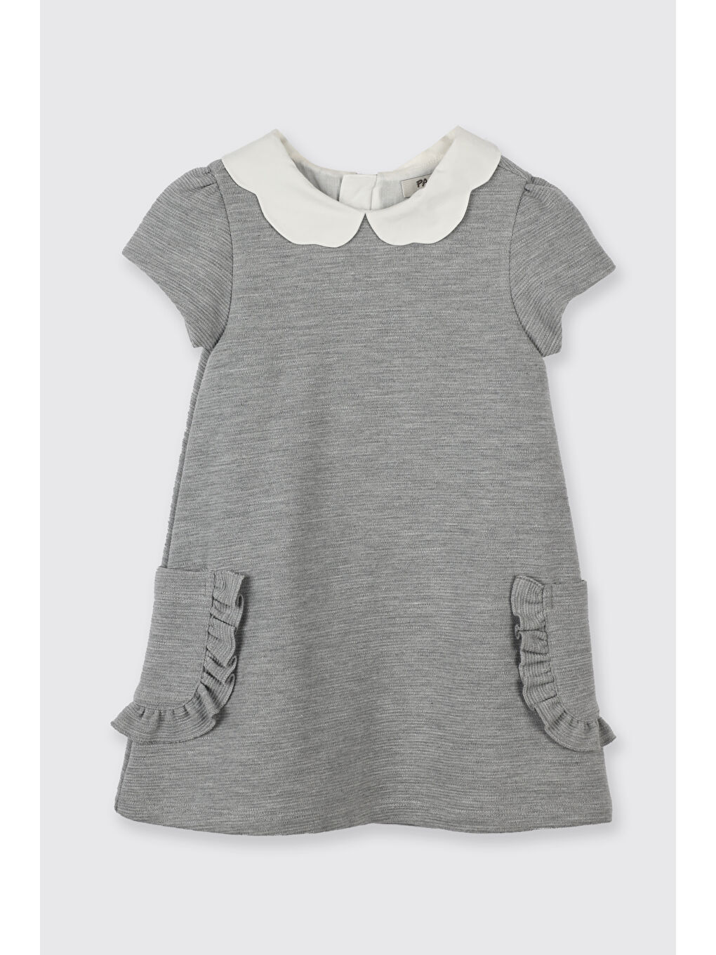 Kız Çocuk Yakalı Örme Elbise Gri-Melanj